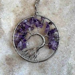 Halskde med Ametyst  Livets Tr vedhng